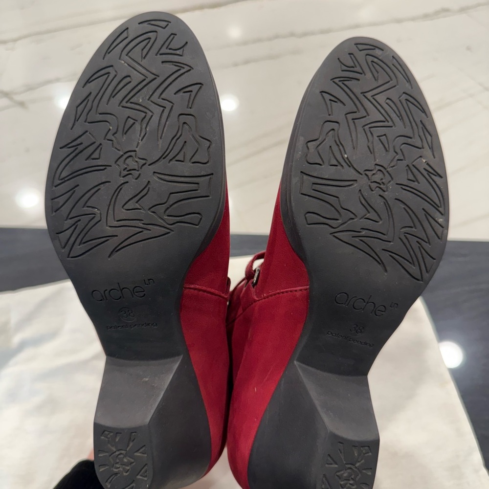 ARCHE ankle boot. Purchased in France. Size 7.5, red suede. - Picture 5 of 7